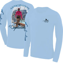 Load image into Gallery viewer, Anticipation Design - Carolina Blue, Woman Looks over Open Water Design, Mens Crew Neck Long Sleeve
