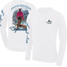 Load image into Gallery viewer, Anticipation Design - White, Woman Looks over Open Water Design, Mens Crew Neck Long Sleeve
