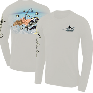 Angelina - Sand Colored, Mermaid Pin-Up Design, Mens Crew Neck Long Sleeve